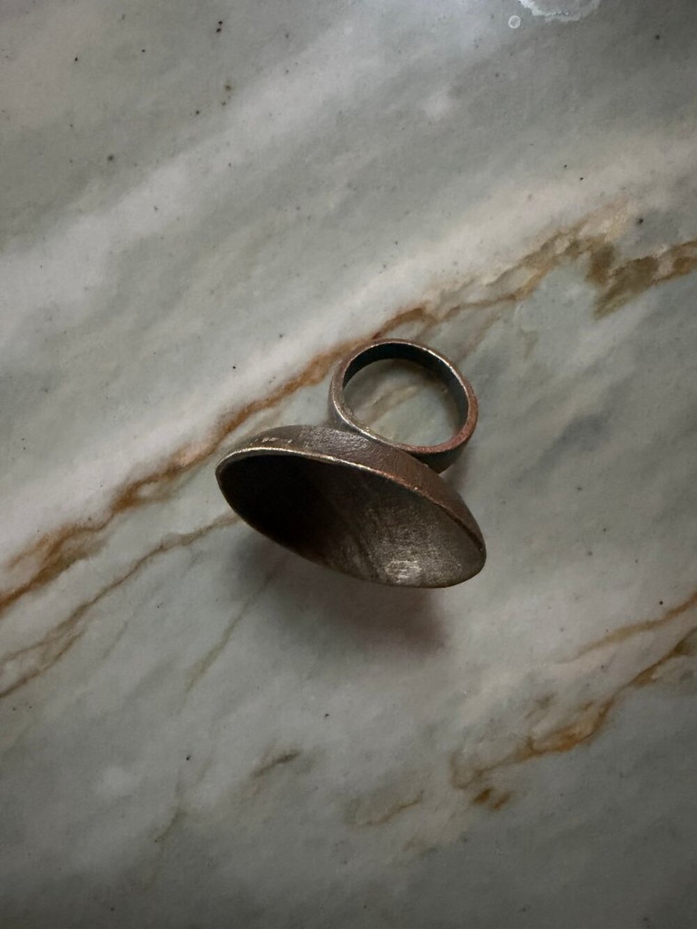Large Modernist Dome Ring Size 10 Oxidized Silver-Tone Brutalist